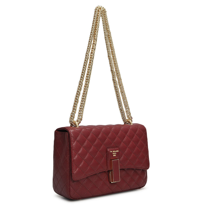 Small Quilting Leather Shoulder Bag - Cherry