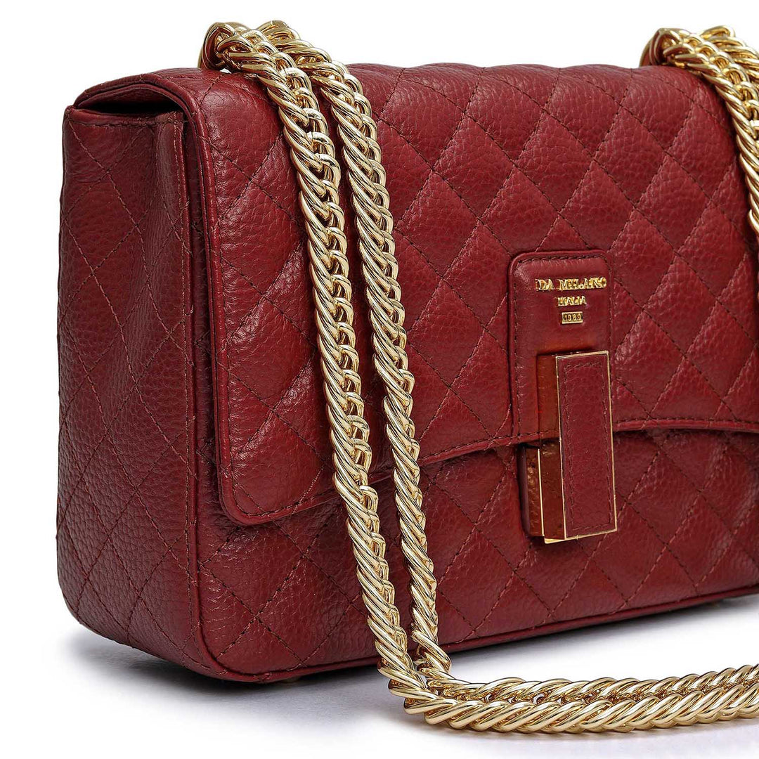 Small Quilting Leather Shoulder Bag - Cherry