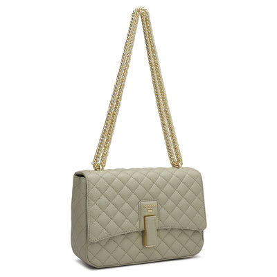 Small Quilting Leather Shoulder Bag - Khaki