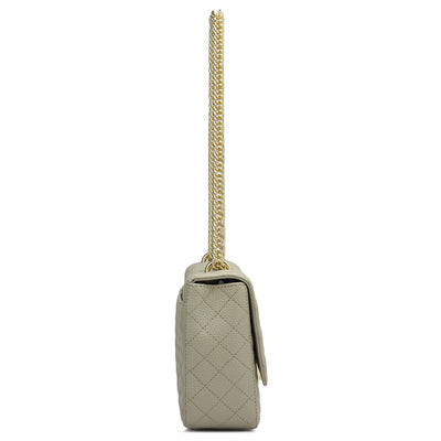 Small Quilting Leather Shoulder Bag - Khaki