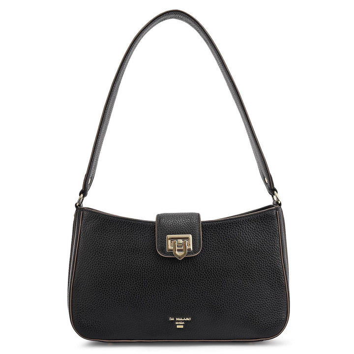 Small Wax Leather Baguette - Black