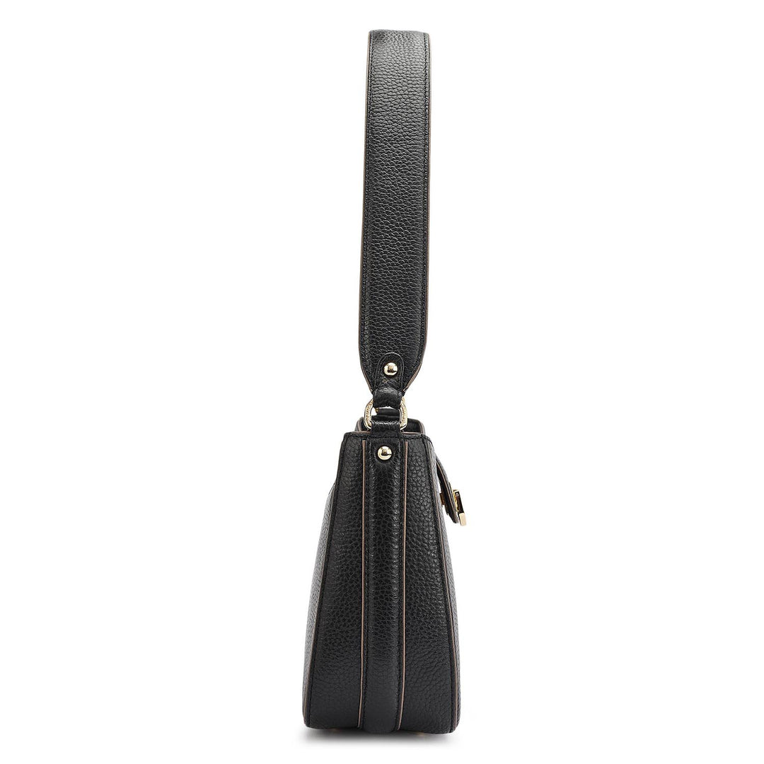 Small Wax Leather Baguette - Black