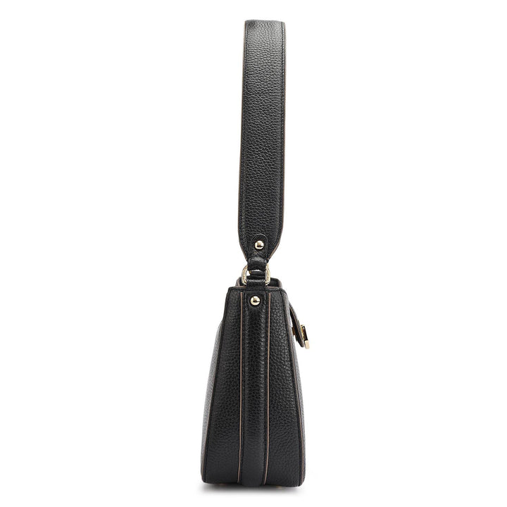 Small Wax Leather Baguette - Black