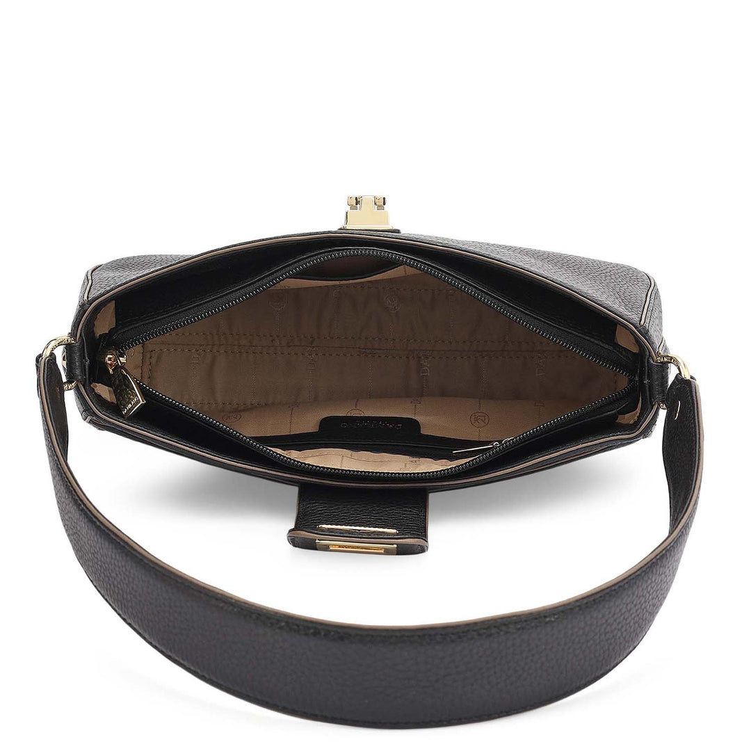 Small Wax Leather Baguette - Black