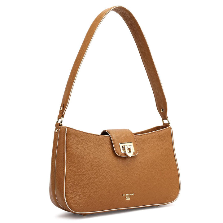 Small Wax Leather Baguette - Caramel