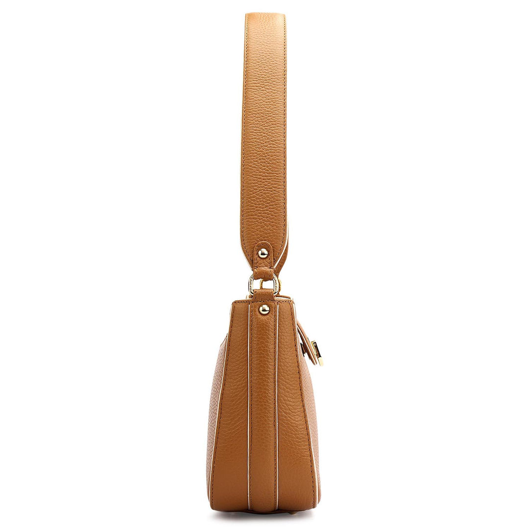 Small Wax Leather Baguette - Caramel