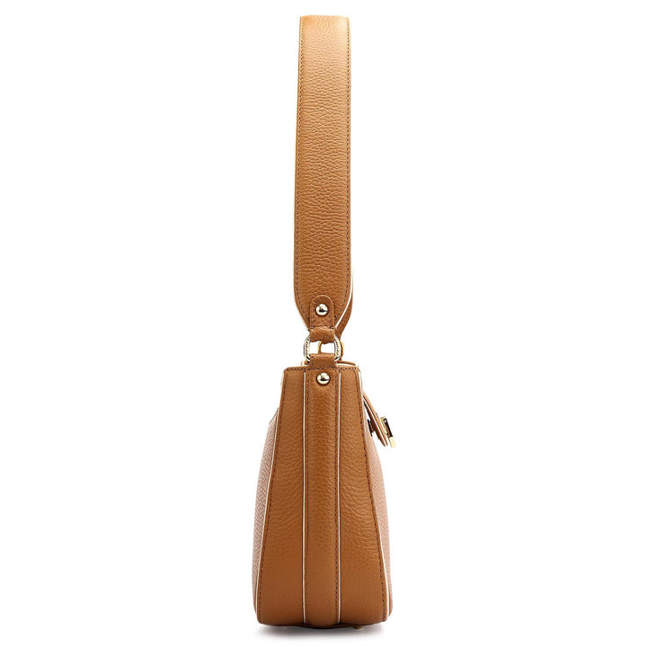 Small Wax Leather Baguette - Caramel