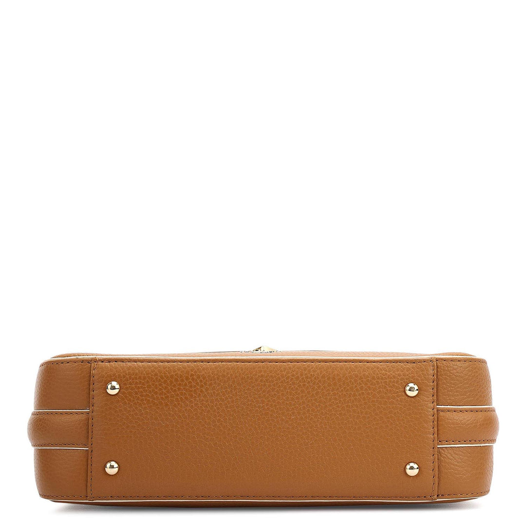 Small Wax Leather Baguette - Caramel