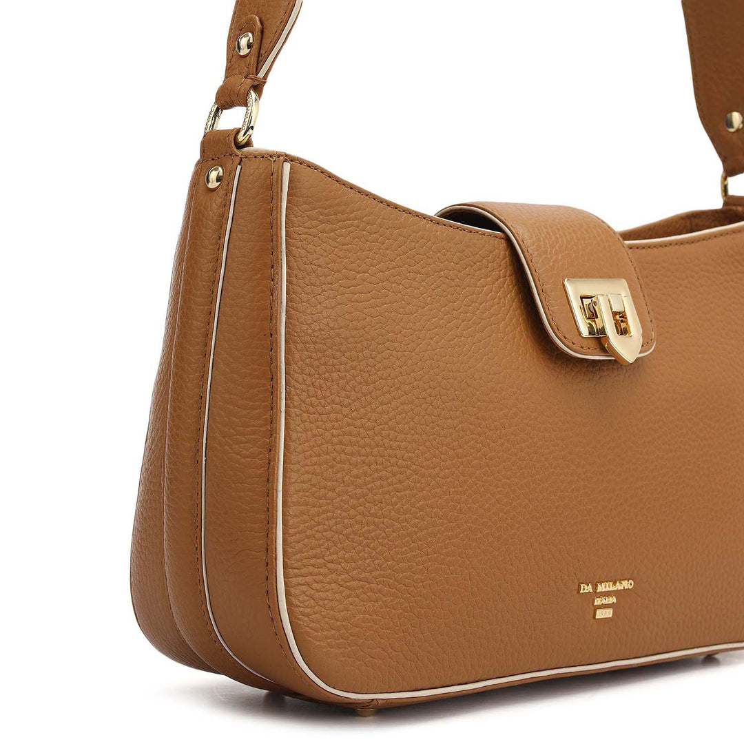 Small Wax Leather Baguette - Caramel