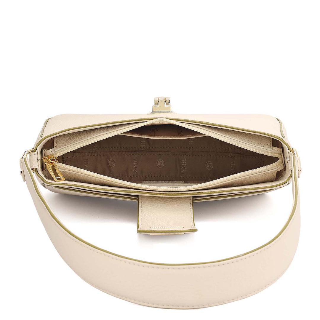 Small Wax Leather Baguette - Marshmallow