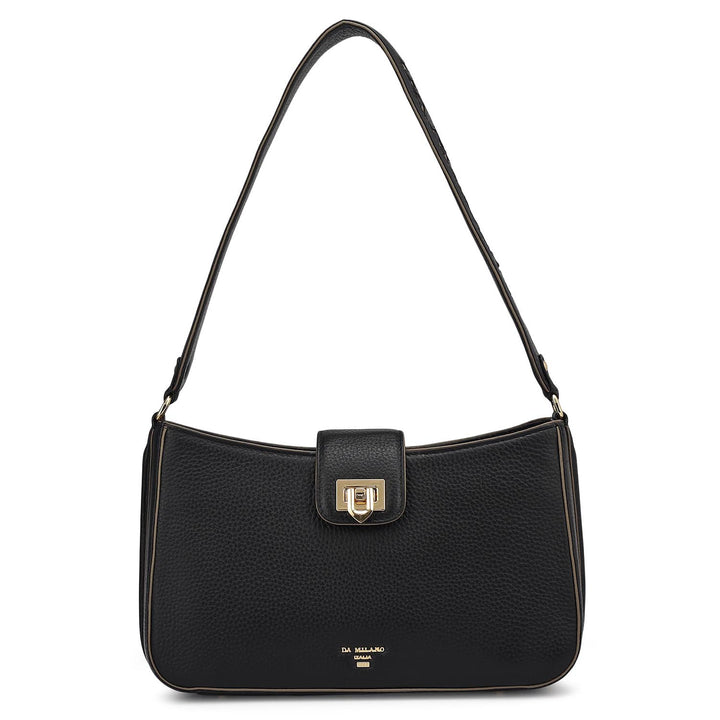 Small Wax Leather Baguette - Black