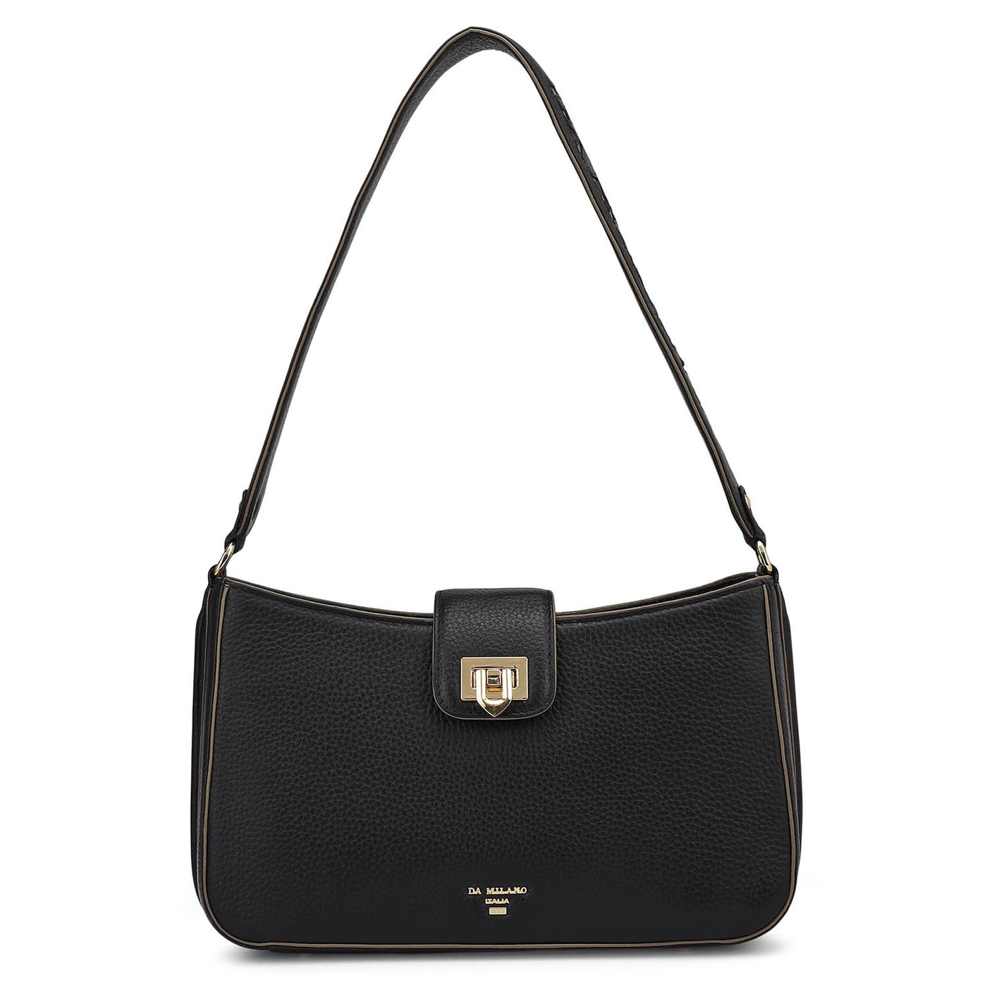 Small Wax Leather Baguette - Black