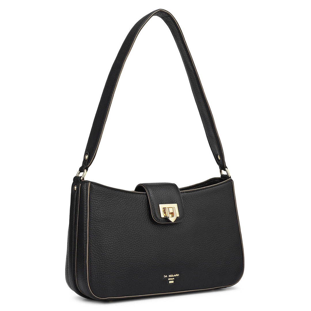 Small Wax Leather Baguette - Black