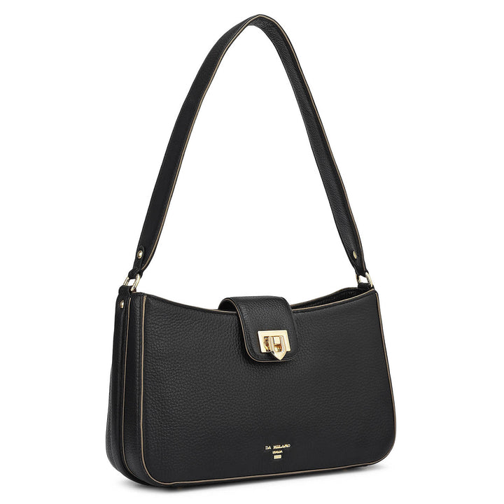 Small Wax Leather Baguette - Black