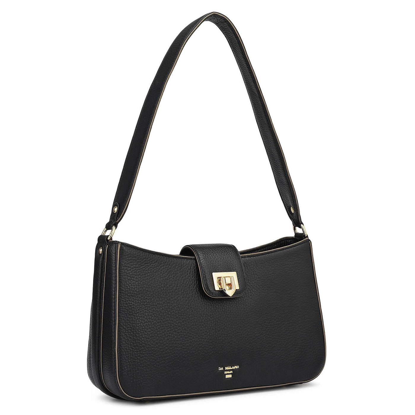 Small Wax Leather Baguette - Black