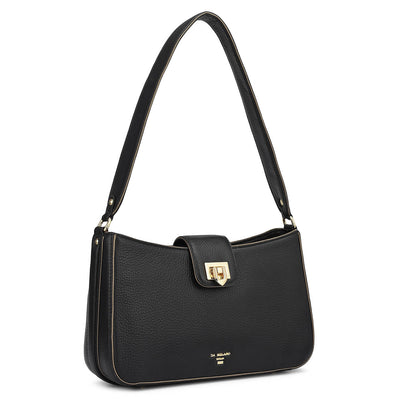 Small Wax Leather Baguette - Black