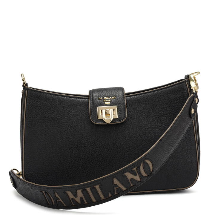 Small Wax Leather Baguette - Black