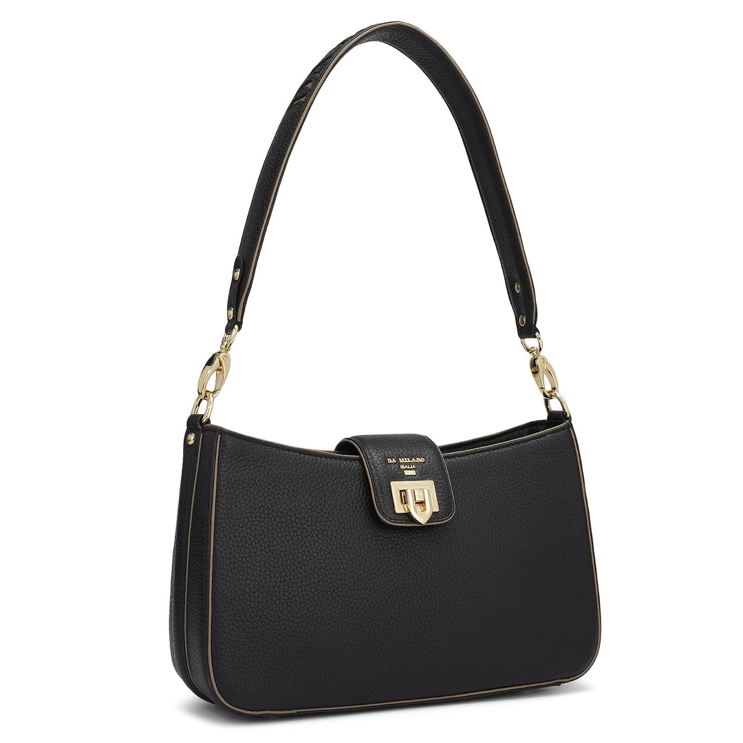 Small Wax Leather Baguette - Black