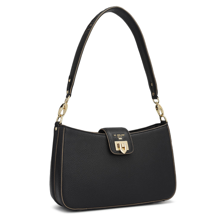 Small Wax Leather Baguette - Black