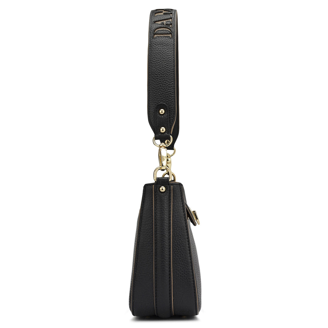 Small Wax Leather Baguette - Black