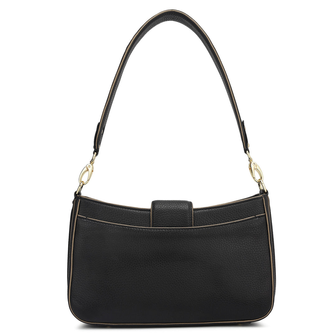 Small Wax Leather Baguette - Black