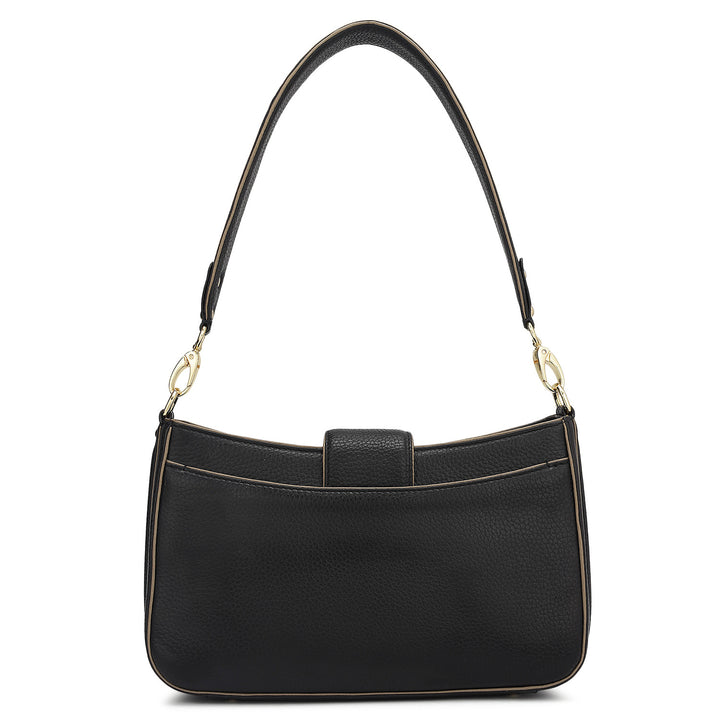 Small Wax Leather Baguette - Black