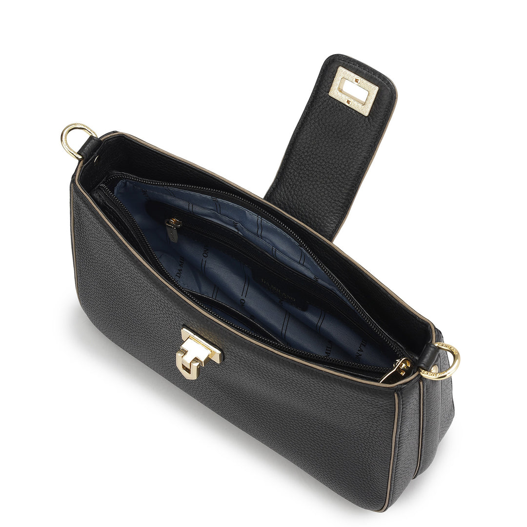 Small Wax Leather Baguette - Black