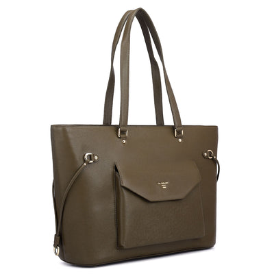 Large Franzy Leather Tote - Military Green
