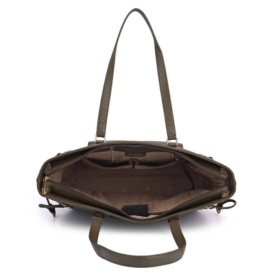 Large Franzy Leather Tote - Military Green