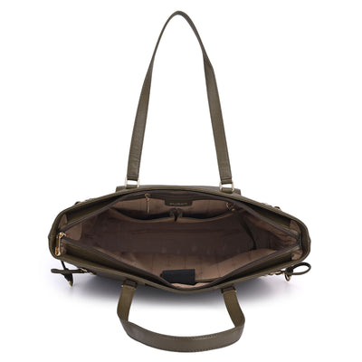 Large Franzy Leather Tote - Military Green