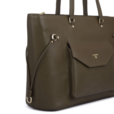 Large Franzy Leather Tote - Military Green