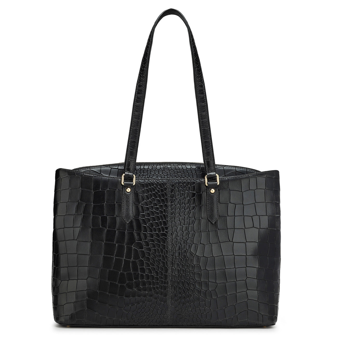 Medium Croco Leather Shoulder Bag - Black