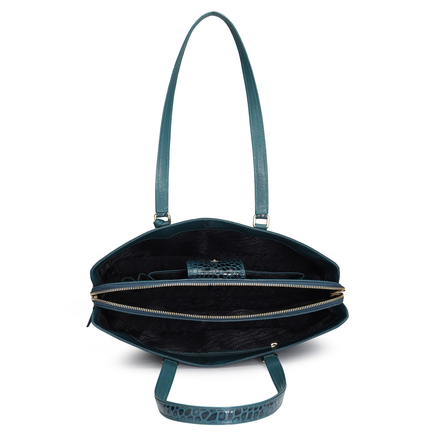 Medium Croco Leather Shoulder Bag - Ocean