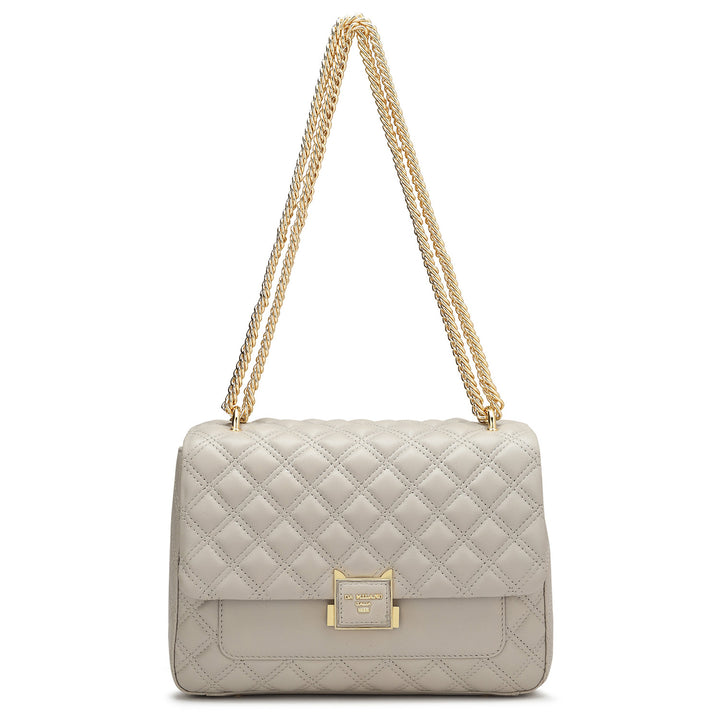 Medium Quilting Leather Shoulder Bag - Grey