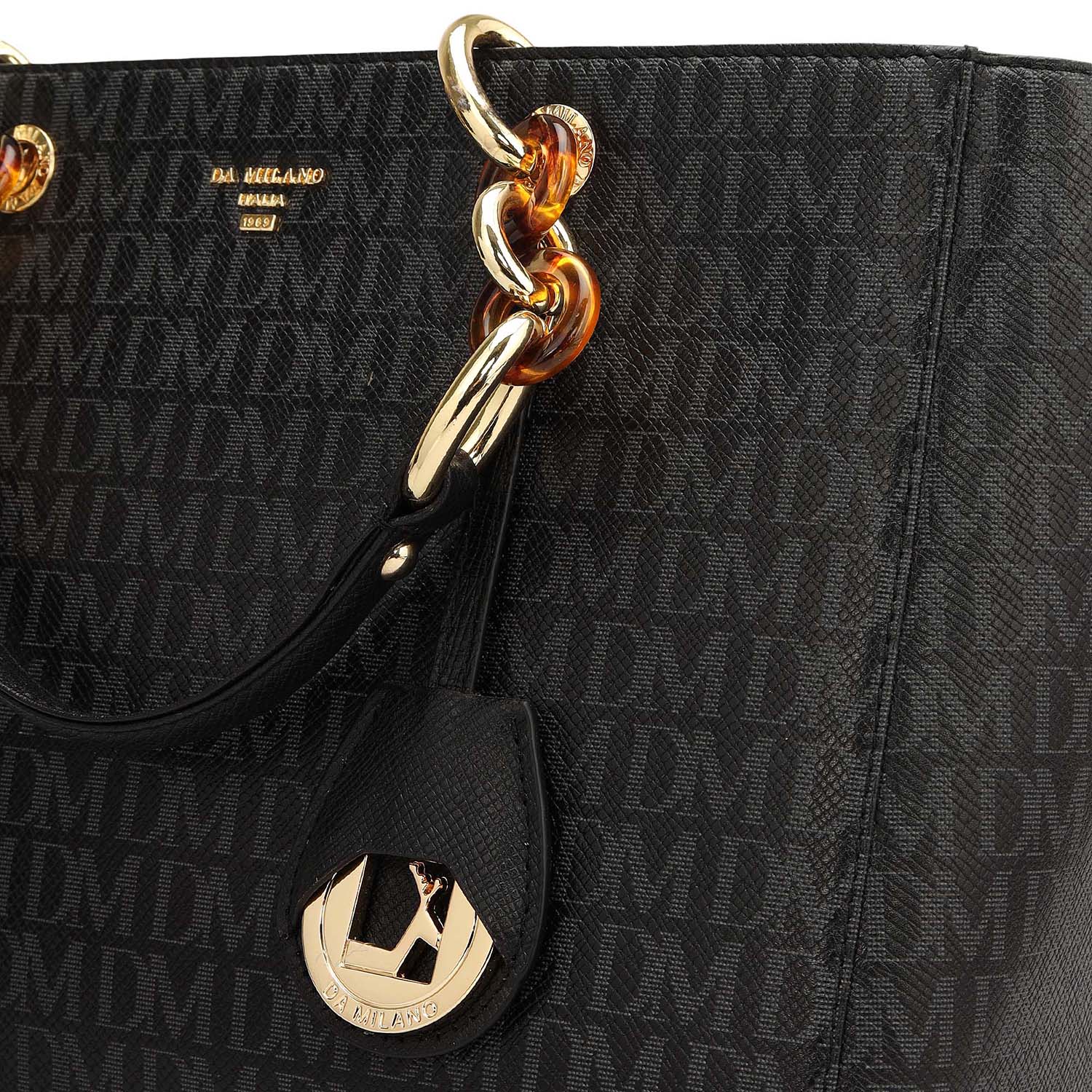 Small Monogram Franzy Leather Satchel - Black – Da Milano