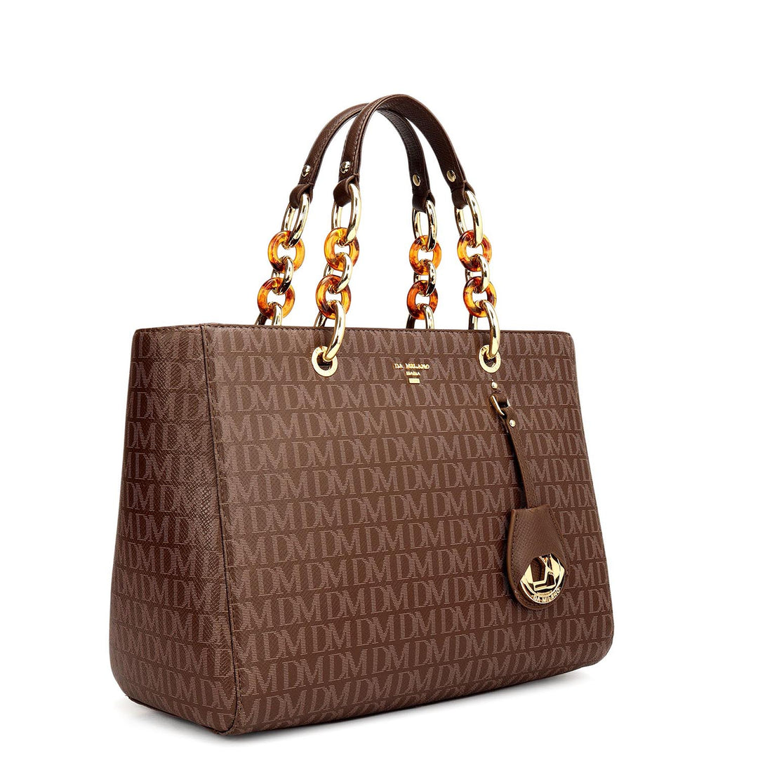 Small Monogram Franzy Leather Satchel - Walnut