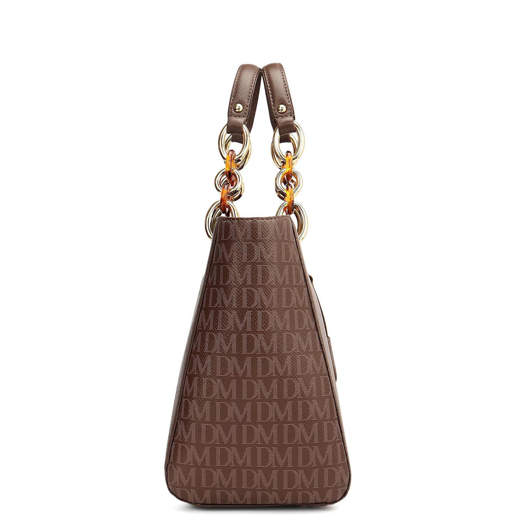 Small Monogram Franzy Leather Satchel - Walnut