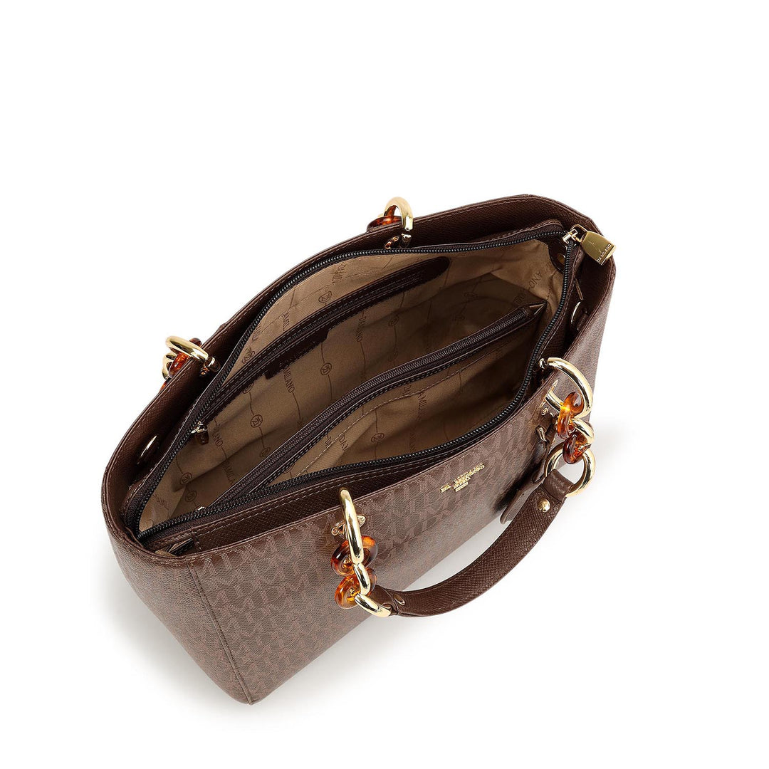 Small Monogram Franzy Leather Satchel - Walnut