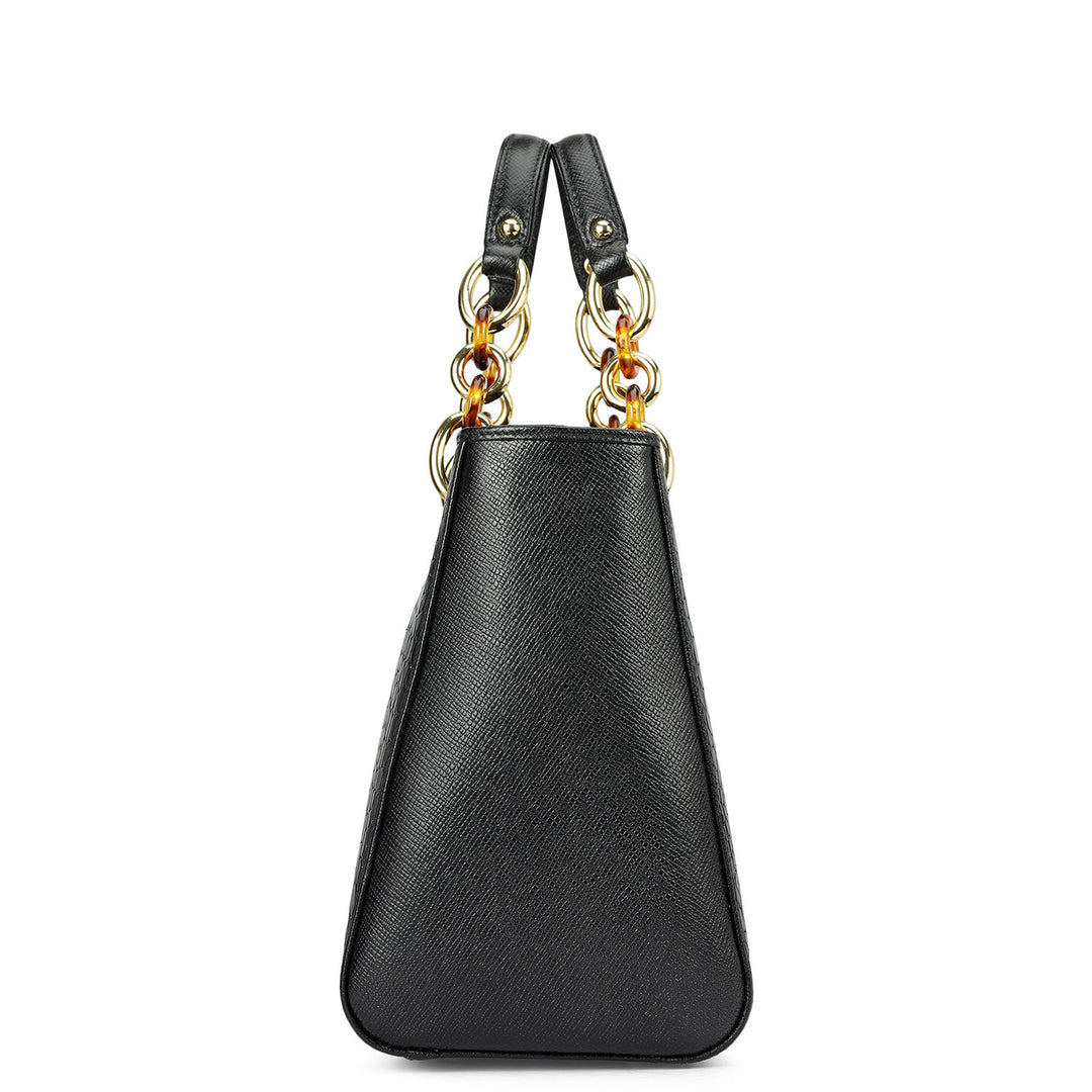 Medium Croco Leather Satchel - Black