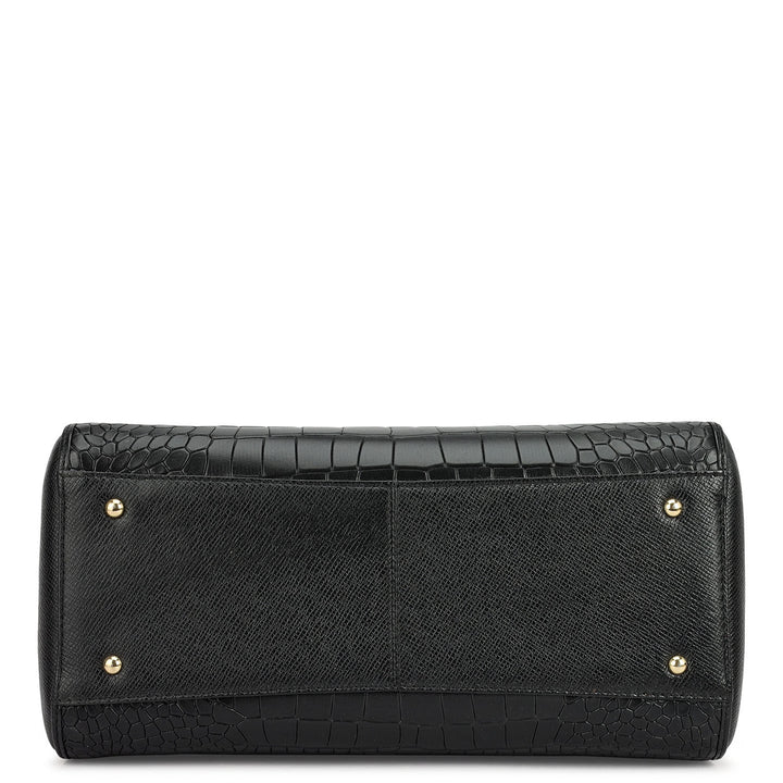 Medium Croco Leather Satchel - Black