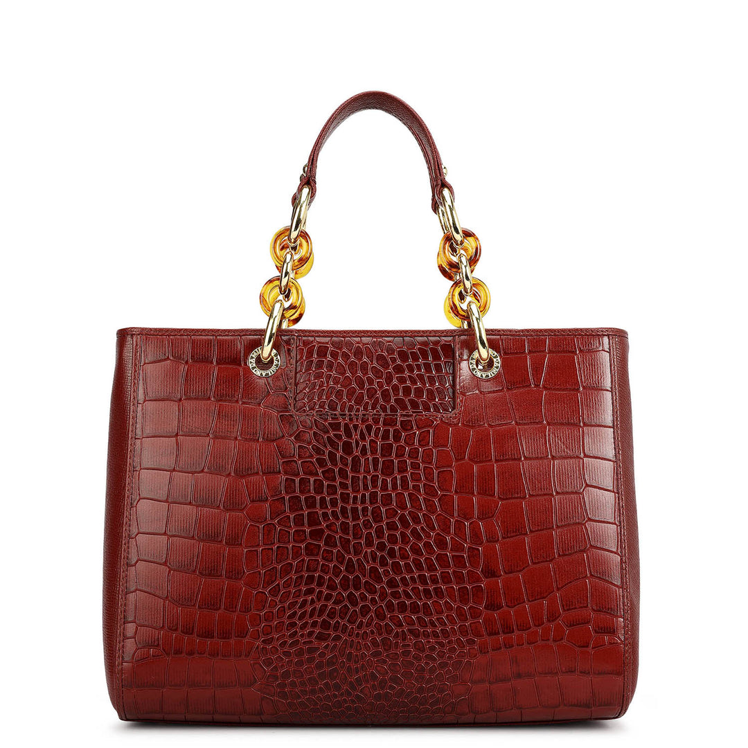 Medium Croco Leather Satchel - Cherry