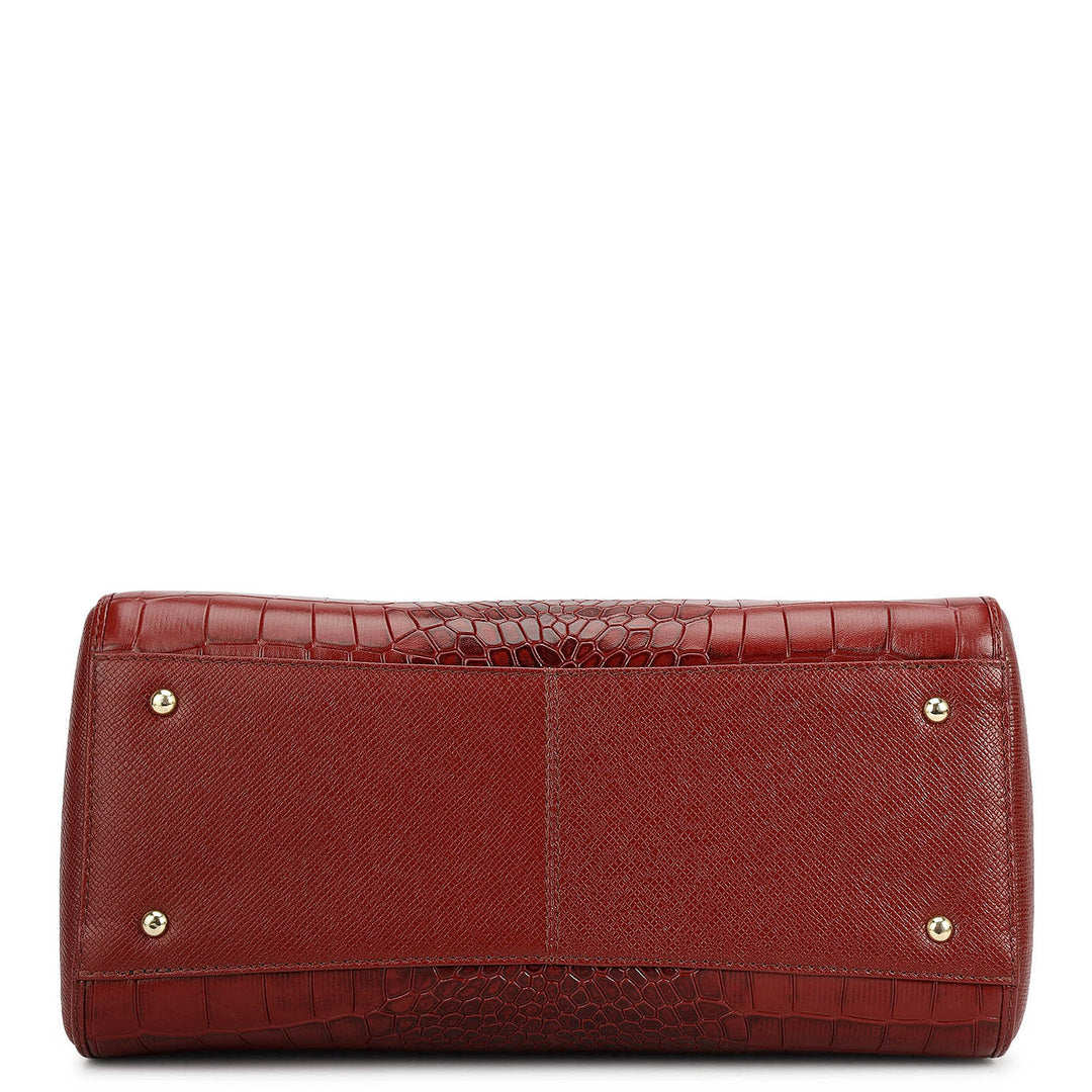 Medium Croco Leather Satchel - Cherry