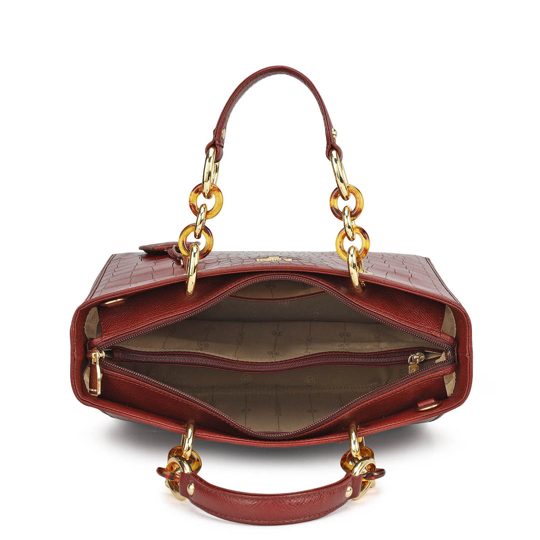 Medium Croco Leather Satchel - Cherry