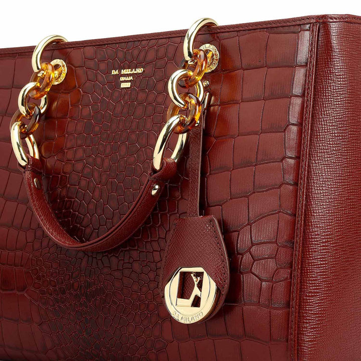 Medium Croco Leather Satchel - Cherry