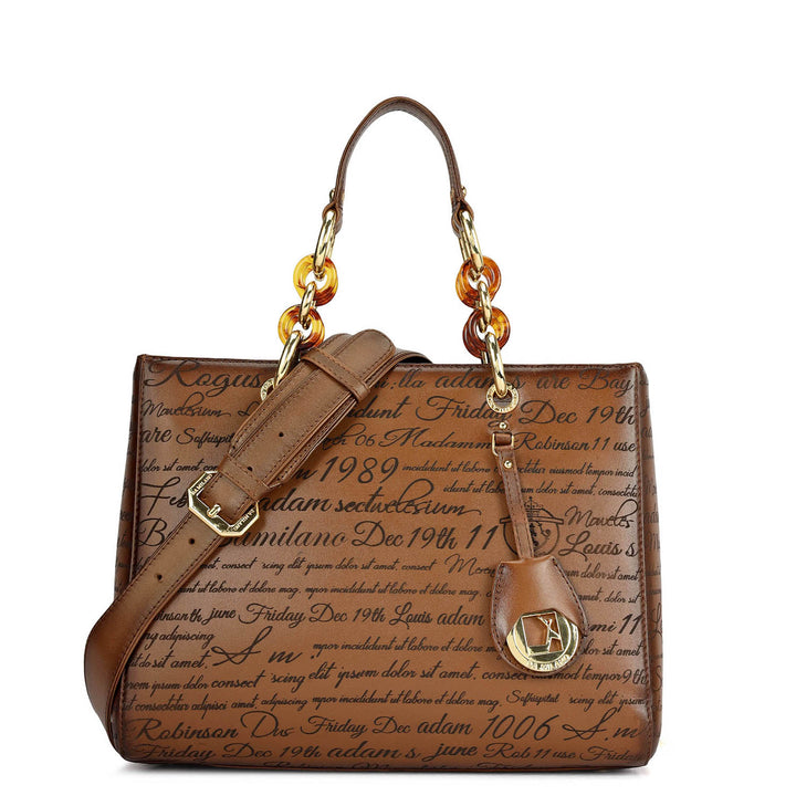 Medium Signato Leather Satchel - Cognac
