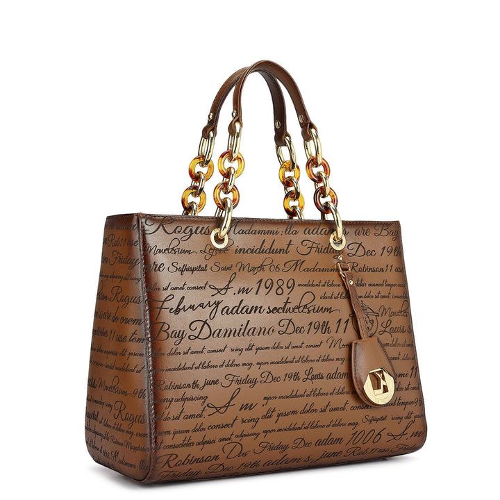 Medium Signato Leather Satchel - Cognac
