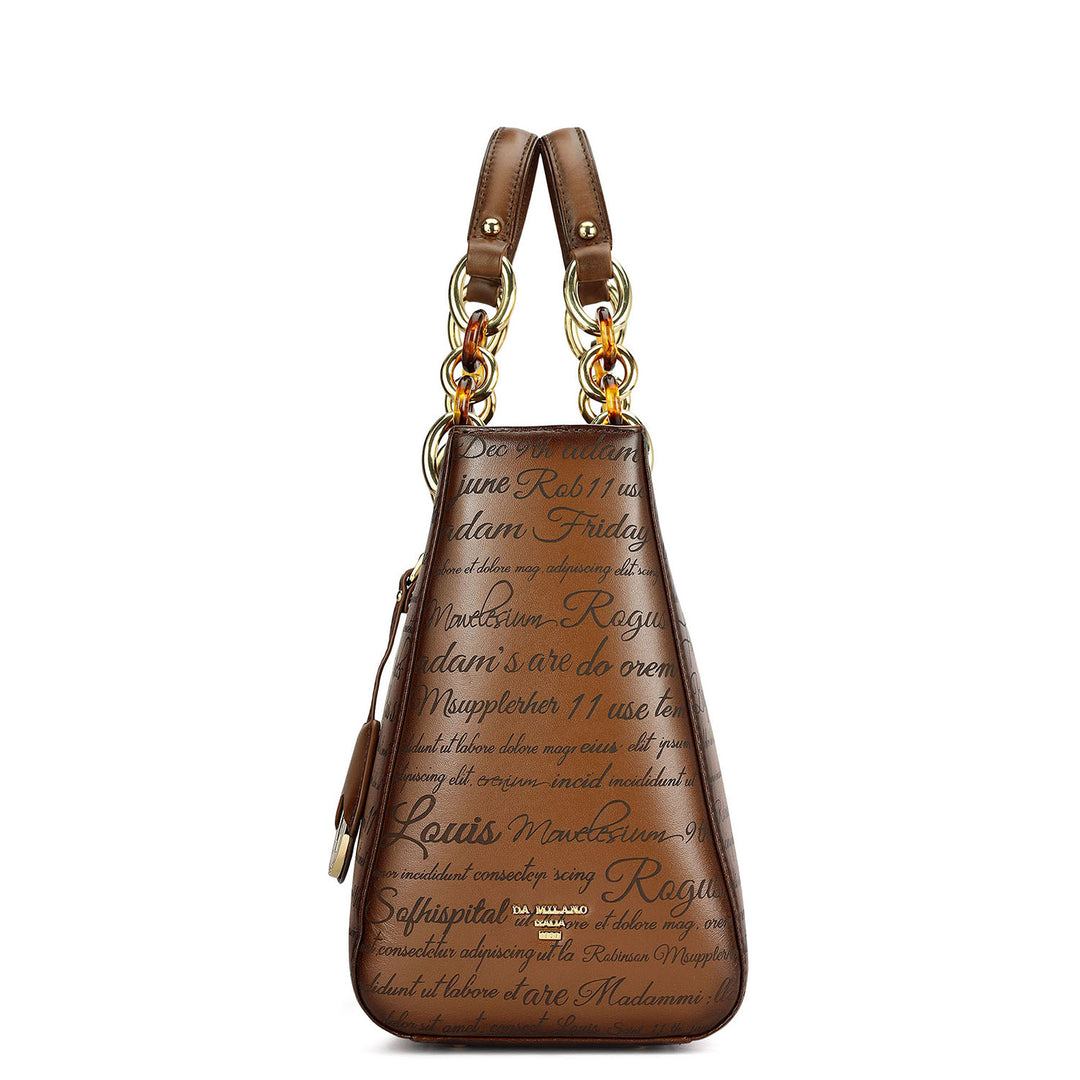 Medium Signato Leather Satchel - Cognac