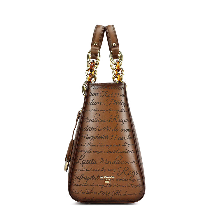 Medium Signato Leather Satchel - Cognac