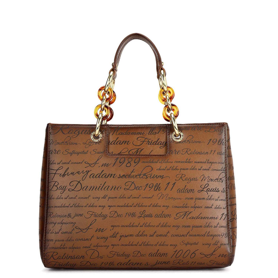 Medium Signato Leather Satchel - Cognac