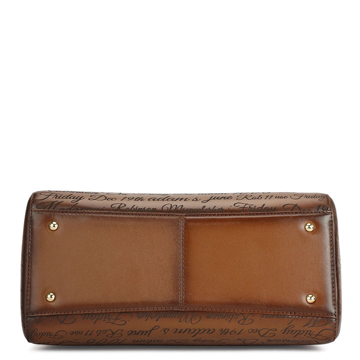 Medium Signato Leather Satchel - Cognac